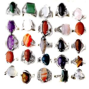 BOHO CHIC Natural Gemstone Silver Plated Assorted Rings Set Of 10